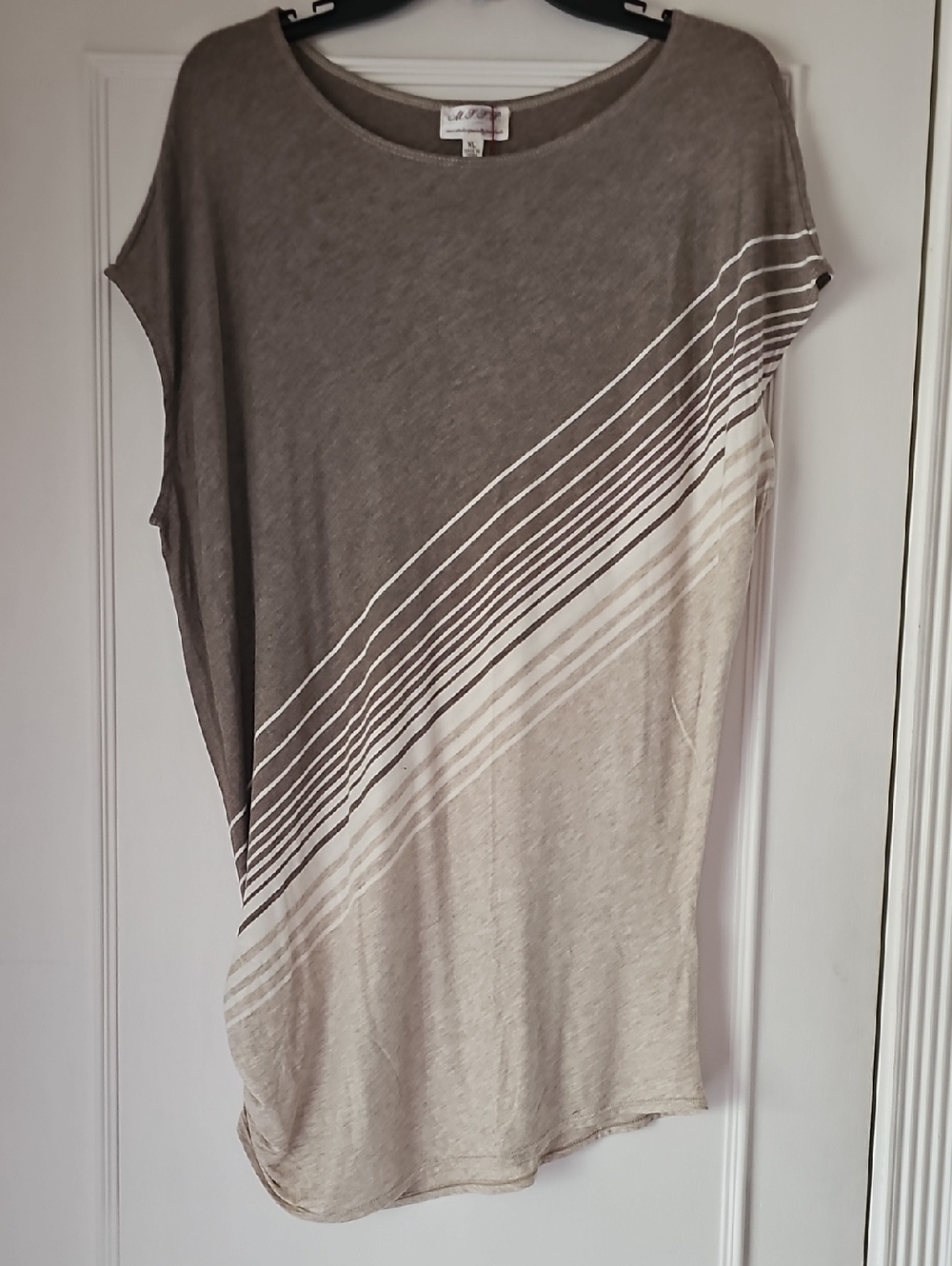 M.S.S.P. Taupe Diagonal Stripe Short-Sleeve Tunic